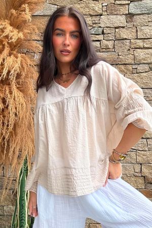 Prairie Pintuck Cotton Smock Stone